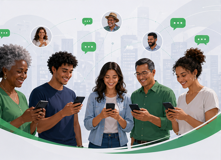 Pessoas utilizando WhatsApp para relacionamento público